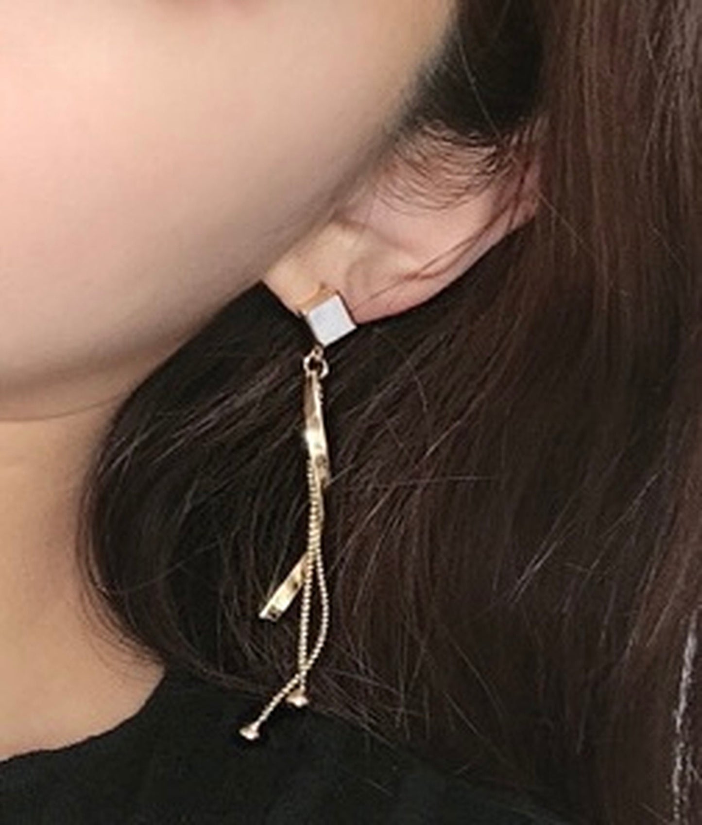 Spiral Dangle earrings, Geometrical Earrings, Gold Corkscrew Earrings, Long Fringed Drop, Wave Earrings, White Enamel Earrings, Minimalist