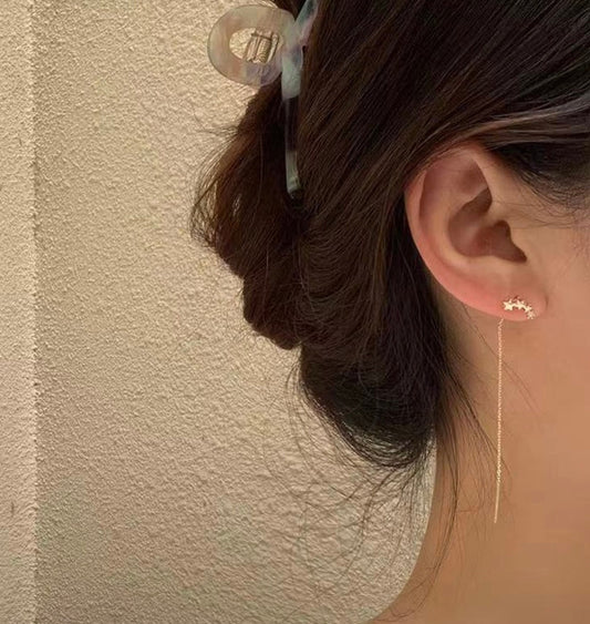 Dainty star threader earrings, Silver starburst ear threaders, CZ ear climbers, Minimalist threader earrings, Star cluster drop ear threader