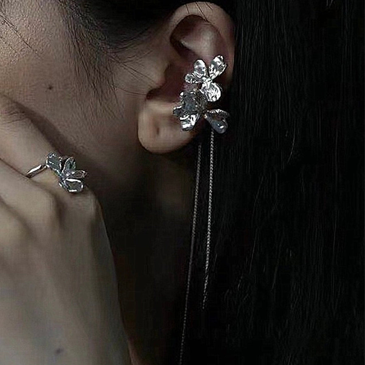 Silver Spine Ear Cuff | Punk Ear Wrap Earring | Gothic Statement Ear Jewelry Silver Elf Ear Leaf Cuffs, Elvish Jewelry, Fantasy Wrap  main image 2
