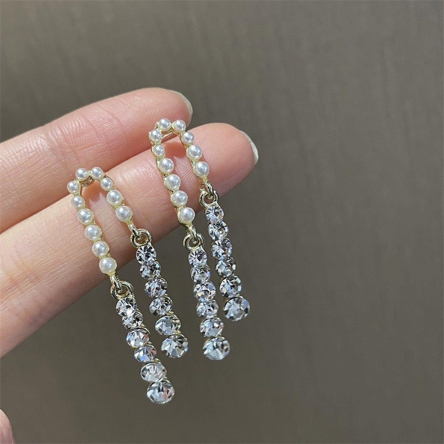 Double layer tassel earrings, Pearl crystal cz dangle earrings, Gatsby 90s party earrings, Bridesmaid bridal wedding earrings, Delicate gift