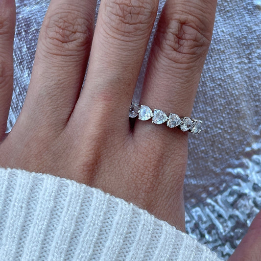 Lab Created Romantic Heart Diamond Wedding Band Ring | Luxury Silver Engagement Eternity Band