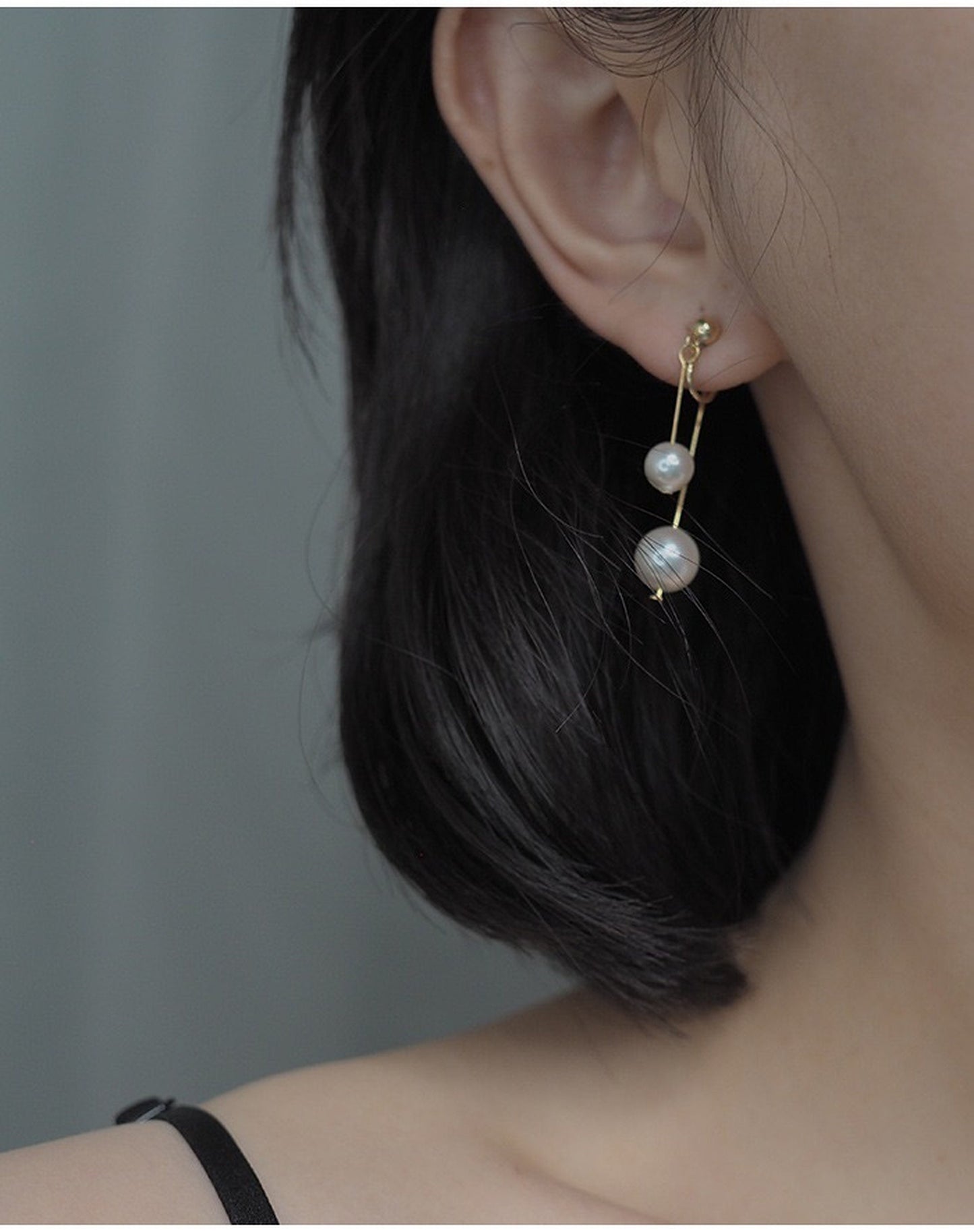 No piercing pearl drop earrings, Natural pearl clip-on earrings, Double pearl drop dangle earrings, Non pierced bridesmaid wedding earrings