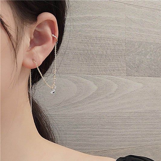 Crystal dangle ear cuff, Gold threader, Minimalist cuff threader earrings, Delicate ear wrap, Dainty CZ threader, Bridesmaid earrings gift