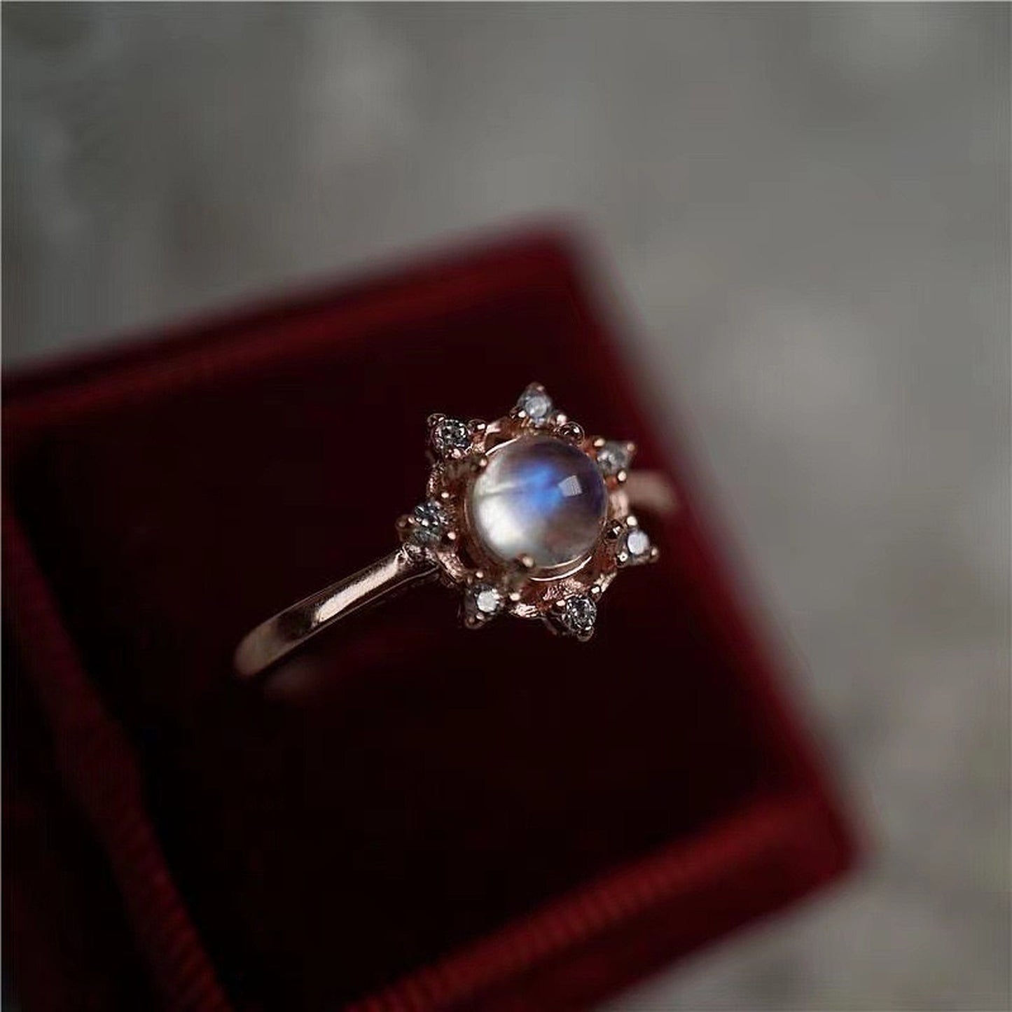 Rose gold moonstone ring, Flower gemstone ring, Snowflake ring, Statement birthstone rings, Opal rings, Cz floral rings, Birthday ring gifts