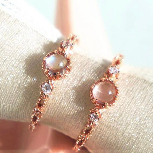 Moonstone energy ring, Rose gold stacking ring, Diamond cz ring, Round moonstone cocktail ring, Open adjustable ring, Dainty birthday gifts