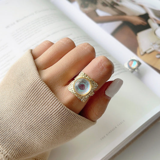 Gothic Moonstone Birthstone Chunky Statement Ring | Large Square Signet Energy Crystal Power Rings