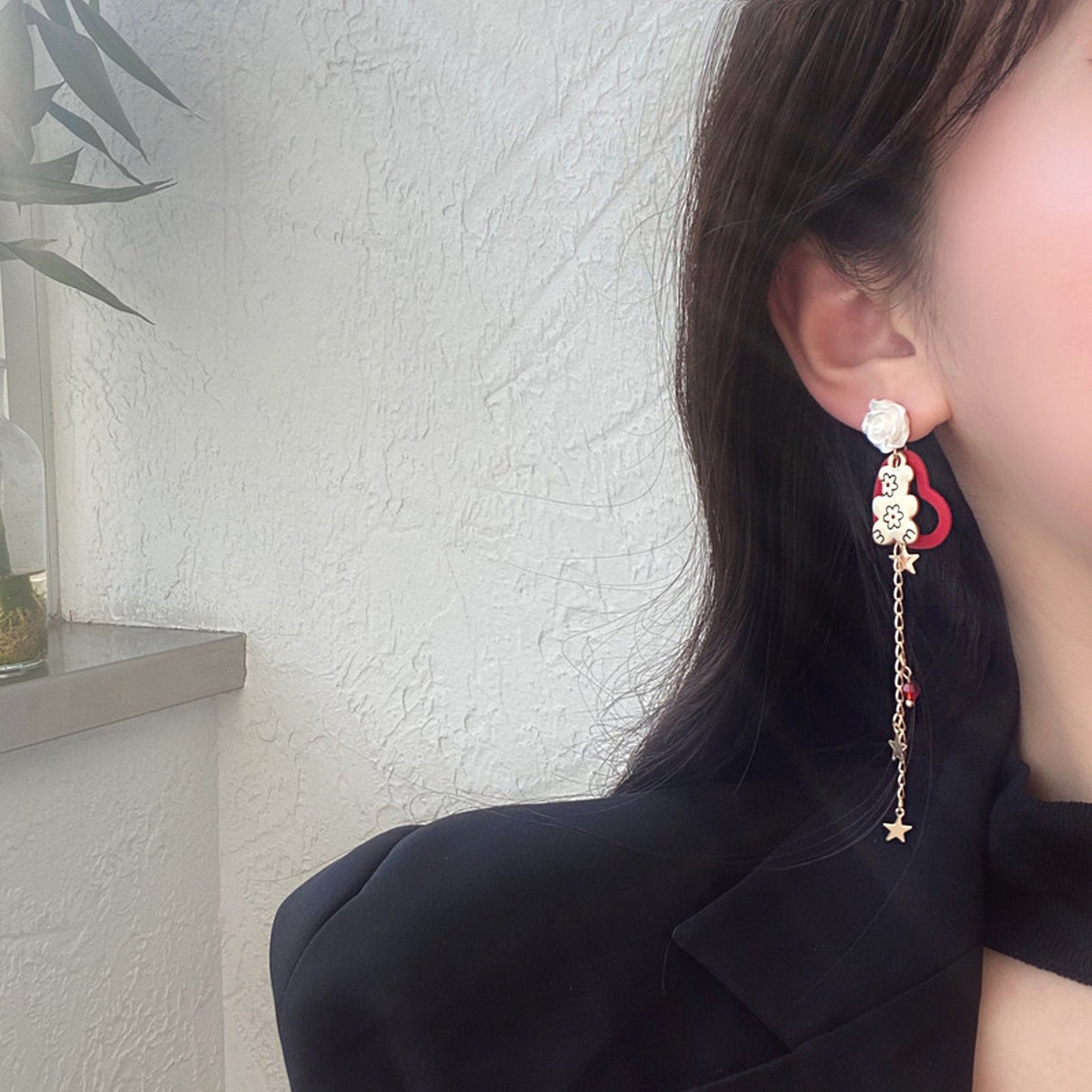Sweet heart dangle earrings, Teddy bear earrings, Gold star earrings, Red heart earrings, Statement long dangle earrings, Candy earrings