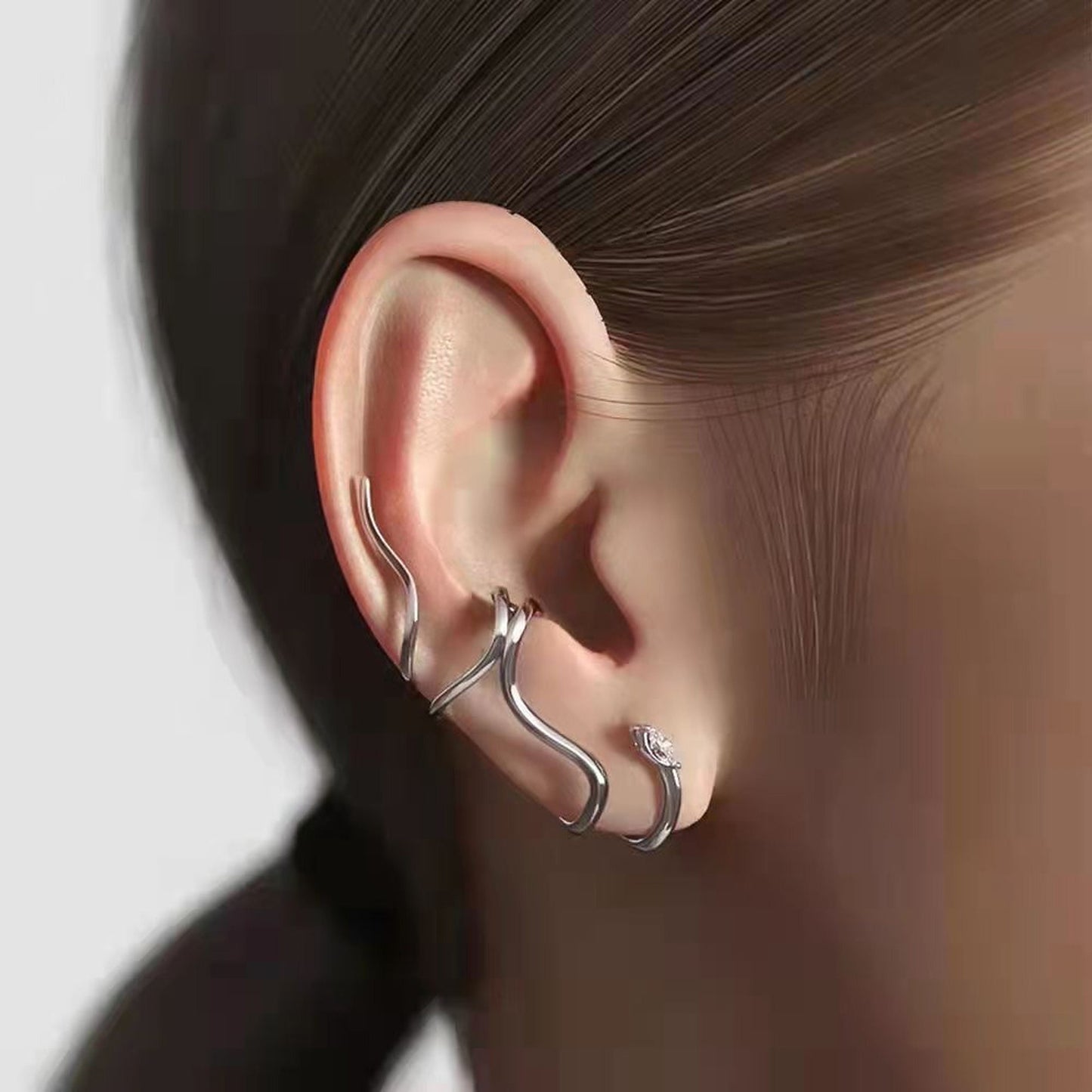 Wave curve ear climber crawler, Gothic snake earrings, No piercing cz ear cuff, Punk ear jewelry, Geometrical earrings, Helix ear vine wrap