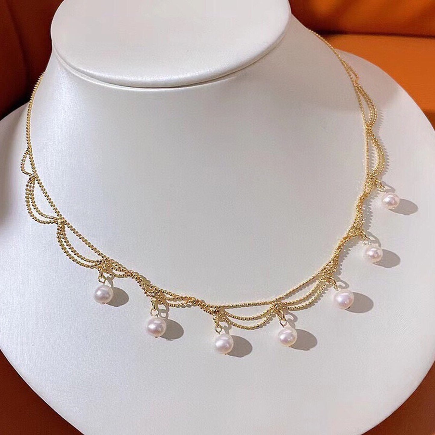 Natural Pearl Layered Necklace, Vintage Style Bridal Wedding Jewelry, Floating Pearl Drop Necklace, Gothic Layering Choker, 14K Gold-filled