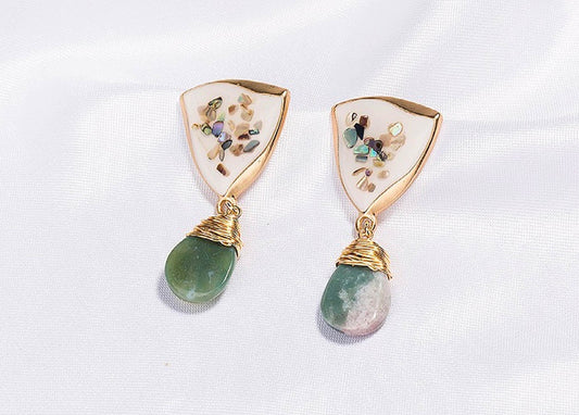 Handmade Japanese Green Jade Earrings - Chunky Statement Dangle Earrings