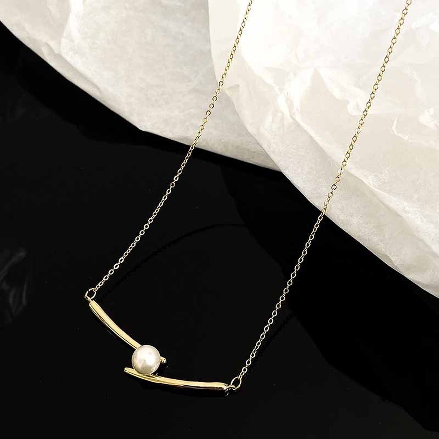 Mismatched Pearl Pendant Necklace, Gold Intersect Cross Necklace, Curved Bar Layering Necklace, Overlap Chain Necklace, Dainty jewelry Gift