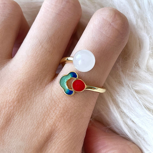 Healing Energy Jade Multicolored Cocktail Ring | Nature Inspired Natural White Jade Ring