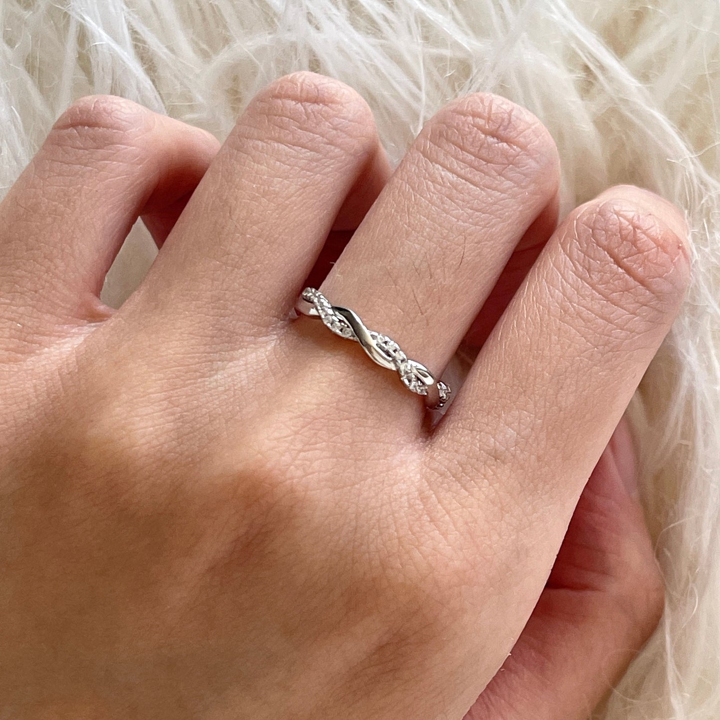 Twisted infinity ring, Mobius ring, Paved daimond ring, Silver vine ring, Infinity enegagement ring, Interlocking promise anniversary ring