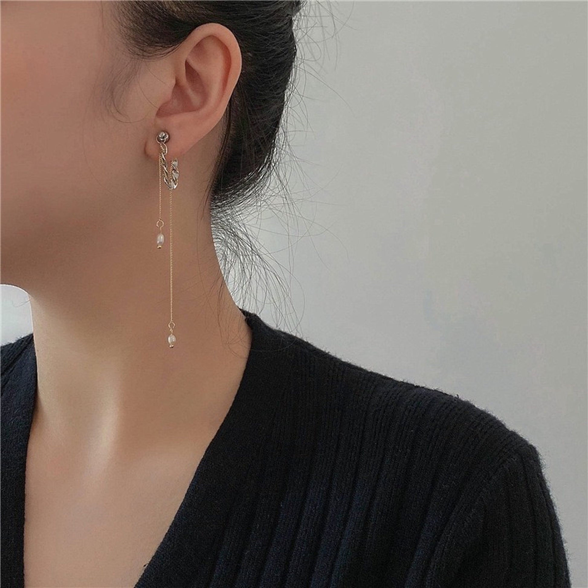 Non-Pierced Magnetic Conch Earrings Helix Cartilage Clip On Cuff Dangle Tassel Earrings