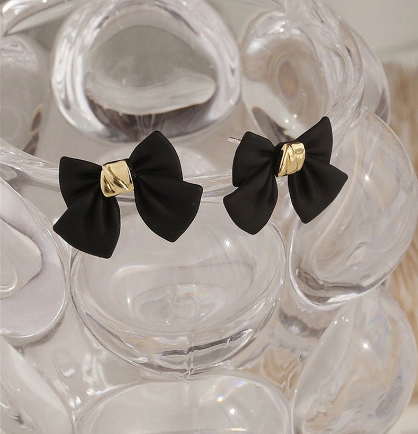 Audrey Hepburn Black Bow Earrings, Black Ribbon Earrings, Bow Stud Earrings, Vintage Style Gothic Black Earrings, Everyday Statement Jewelry