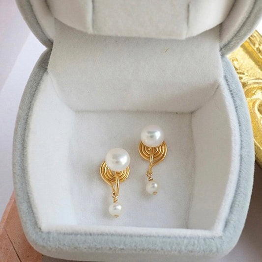 Handcrafted Non Pierced Pearl Studs - Minimalist Natural Pearl Clip On Dangly Stud Earrings