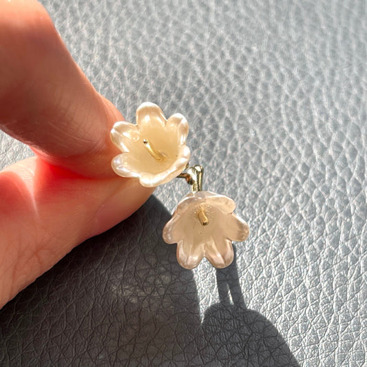 Cherry blossom earrings, Tulip earrings, Gold floral earrings, Romantic bridesmaid wedding earrings, Dainty everyday stud earrings, Handmade